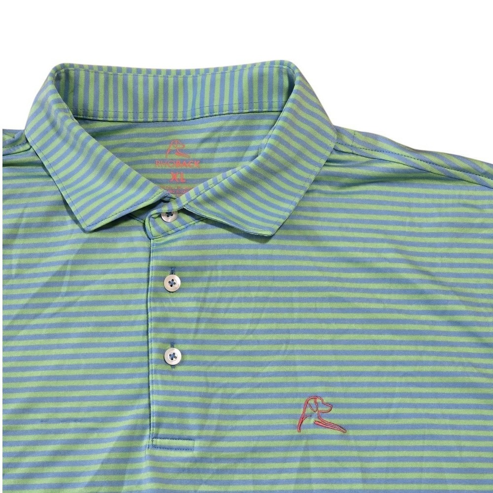 Rhoback Golf Polo Shirt The Birdie Stripe Size XL Blue Green Striped Performance